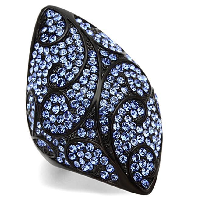 Women IP Black Stainless Steel Ring with Top Grade Crystal in Sapphire - Size 5