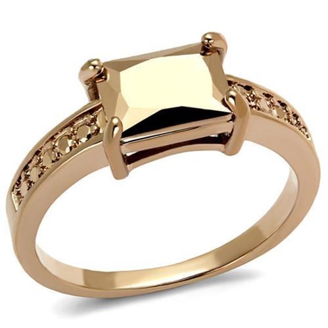 3W1197-6 Women IP Rose Gold Brass Ring with AAA Grade CZ in Metallic Light Gold - Size 6