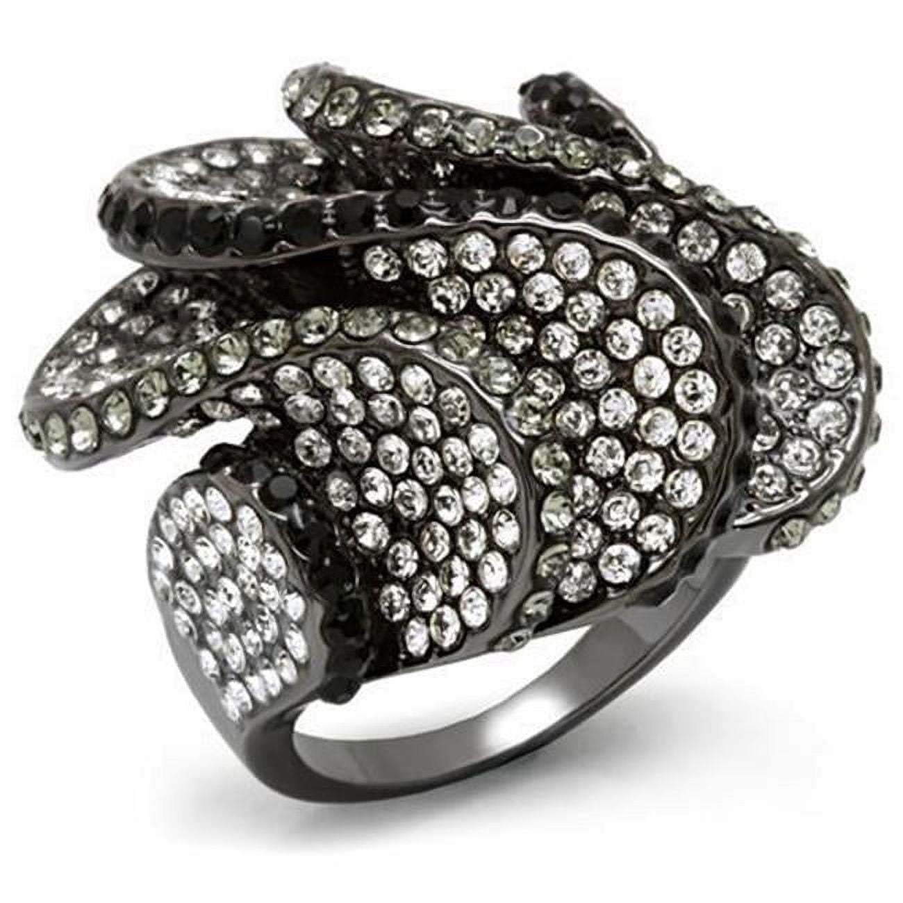 LO1635-10 Women TIN Cobalt Black Brass Ring with Top Grade Crystal in Multi Color - Size 10