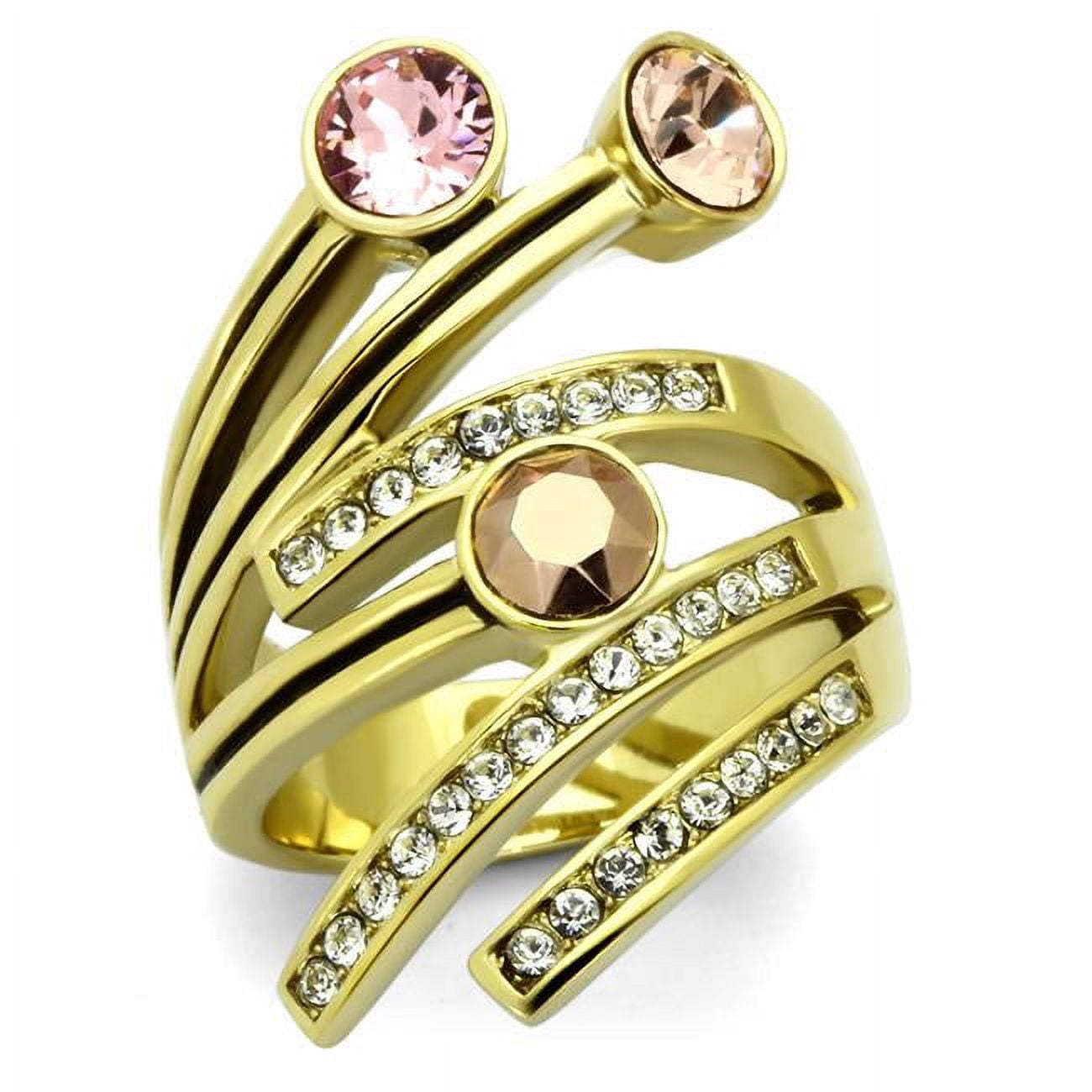 Women IP Gold Stainless Steel Ring with Top Grade Crystal in Multi Color - Size 7