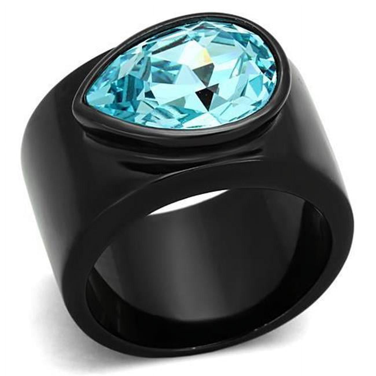 Women IP Black Stainless Steel Ring with Top Grade Crystal in Light Sapphire - Size 5