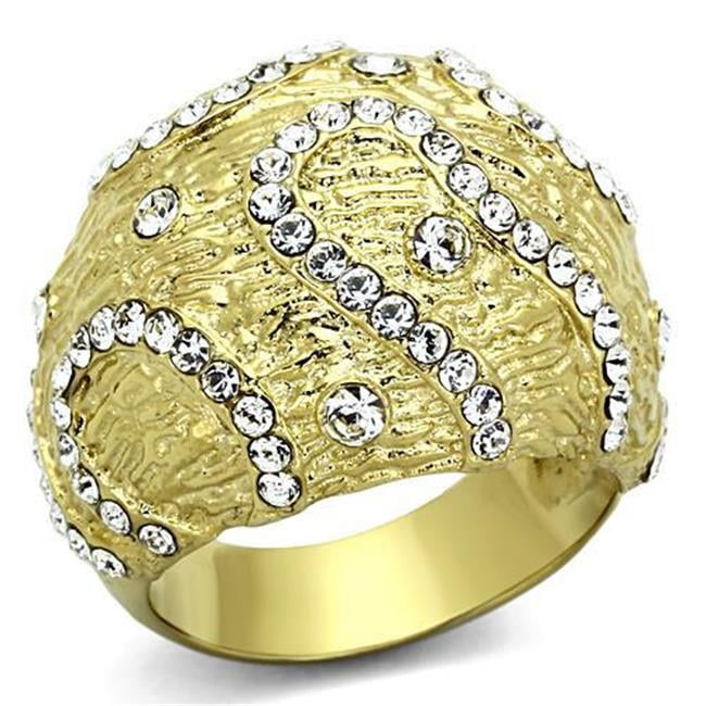 Women IP Gold Stainless Steel Ring with Top Grade Crystal in Clear - Size 5