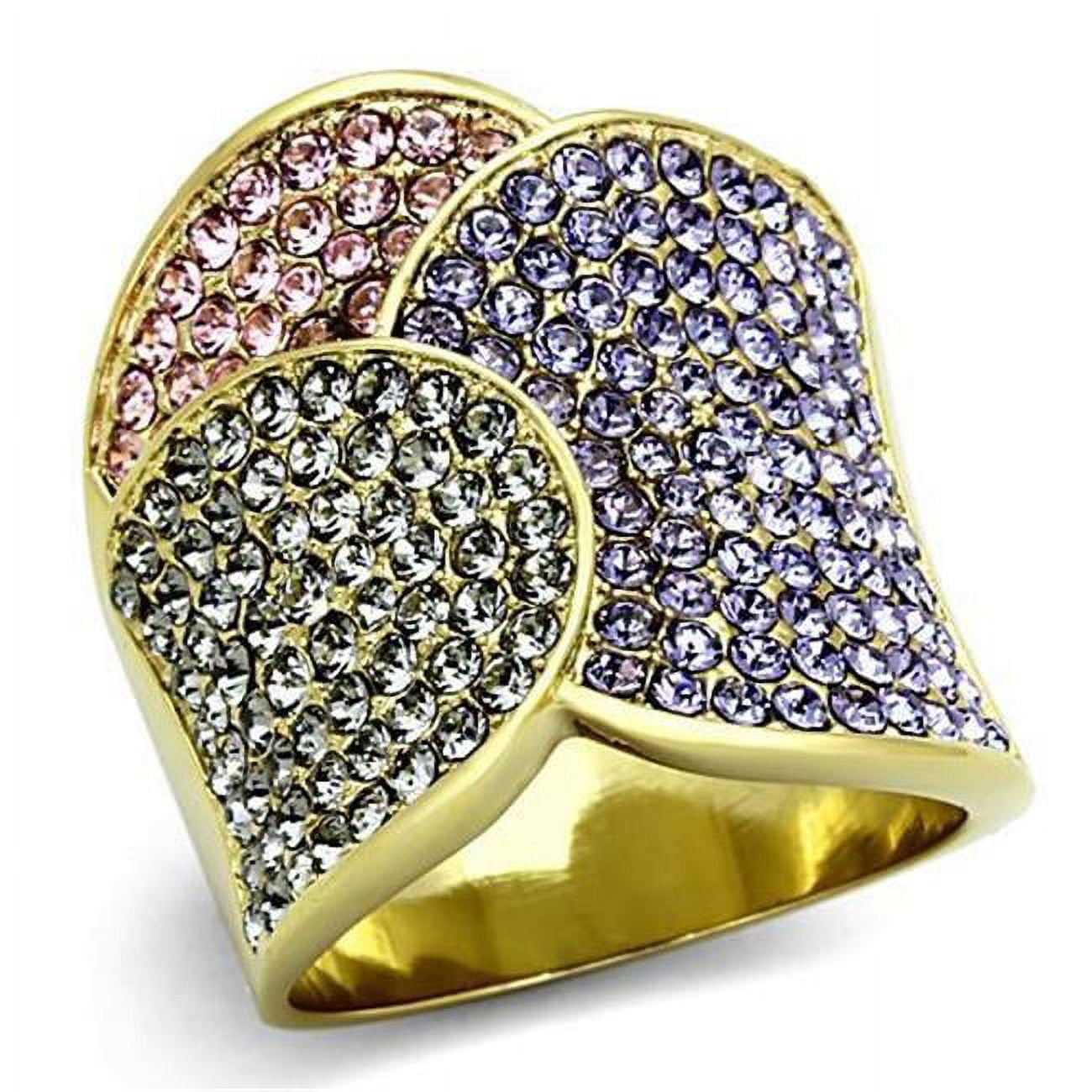 Women IP Gold Stainless Steel Ring with Top Grade Crystal in Multi Color - Size 8