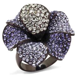 Women IP Dark Brown Stainless Steel Ring with Top Grade Crystal in Multi Color - Size 7