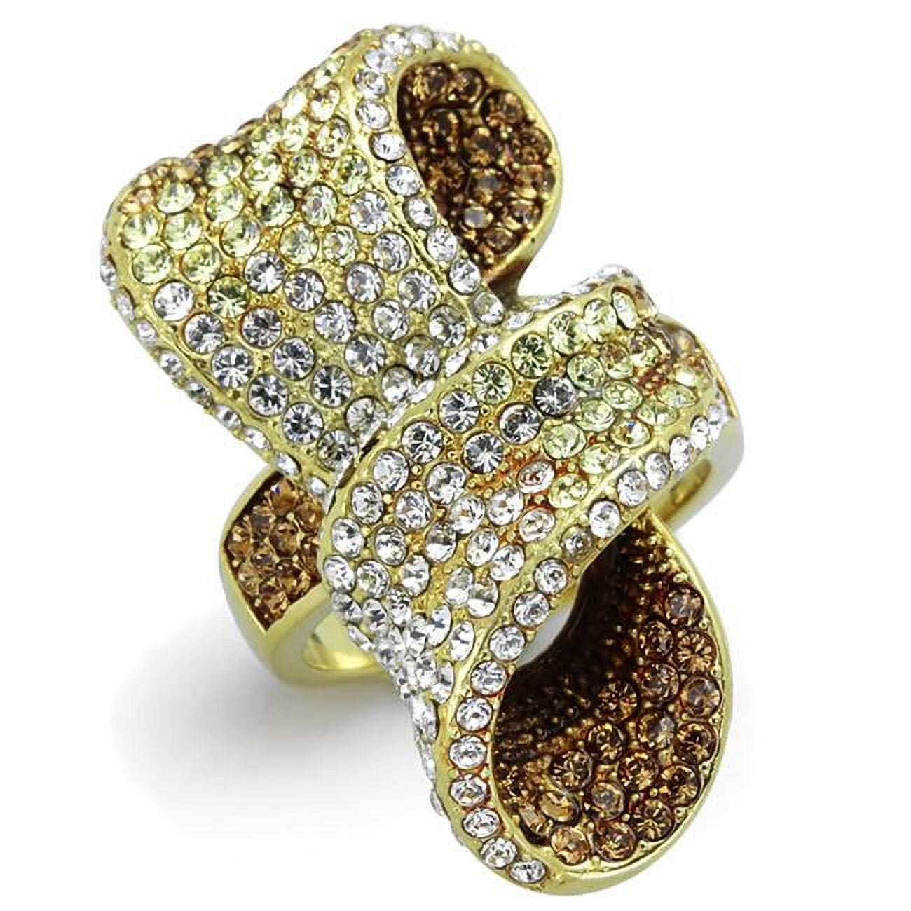 Women IP Gold Stainless Steel Ring with Top Grade Crystal in Multi Color - Size 9