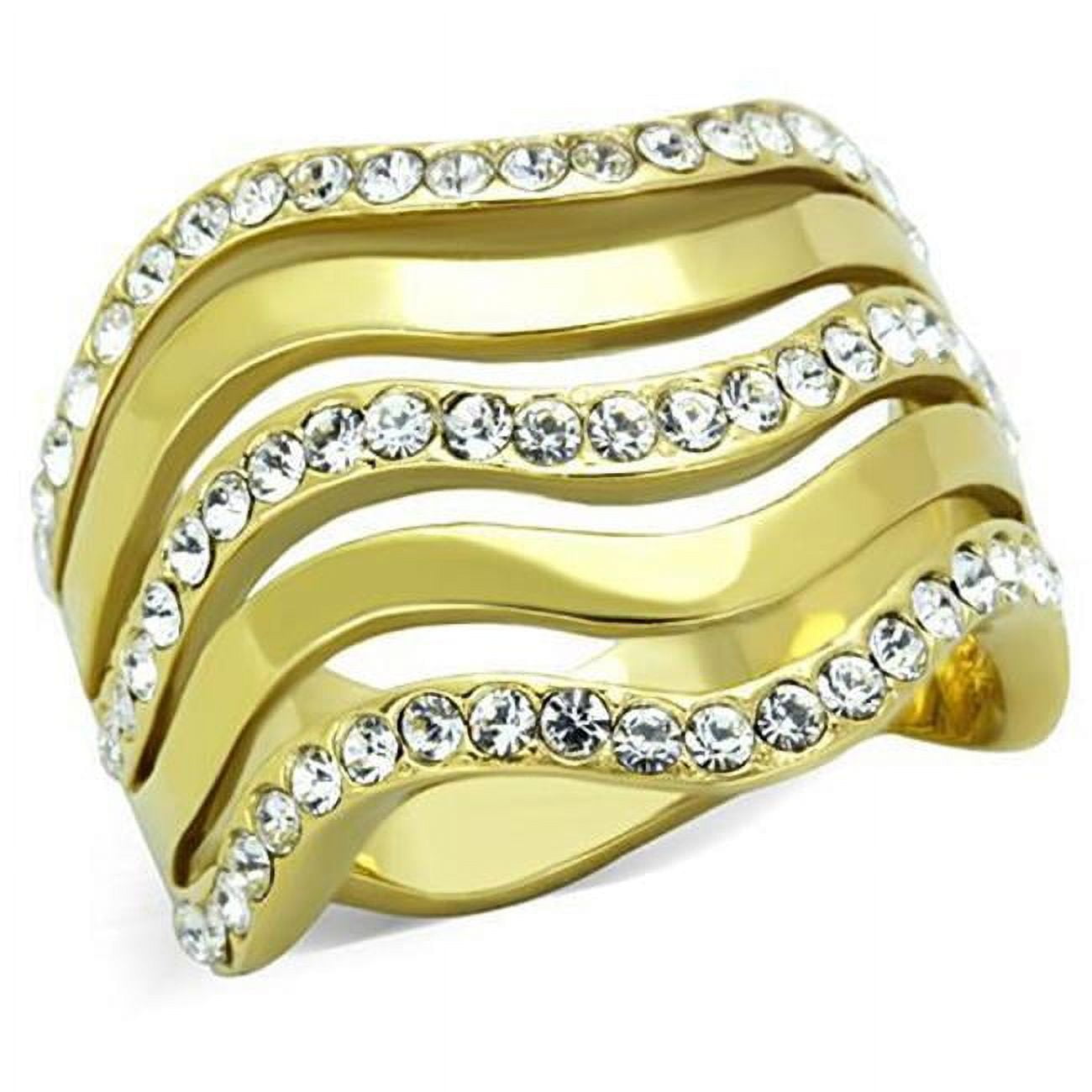 Women IP Gold Stainless Steel Ring with Top Grade Crystal in Clear - Size 6