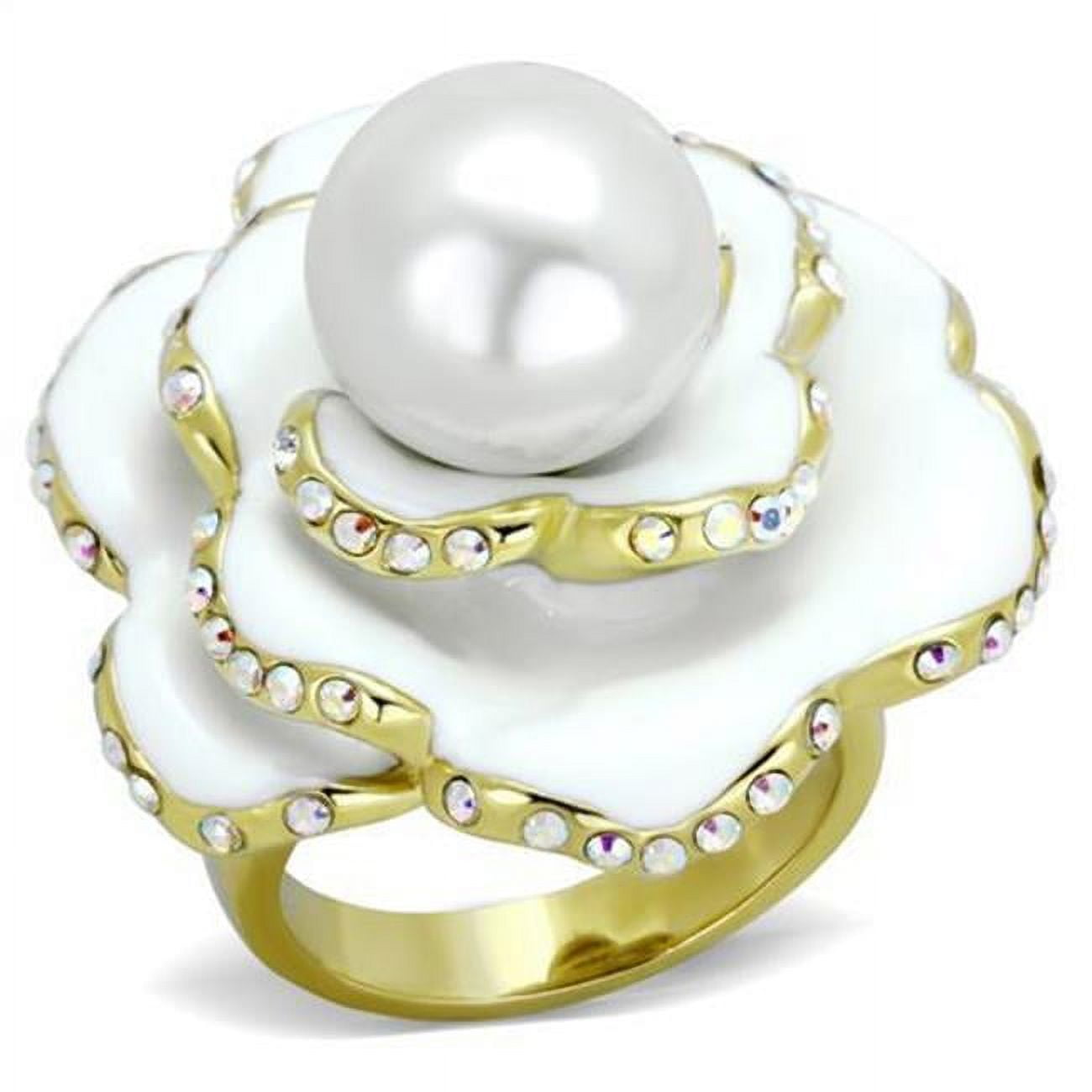 TK1847-5 Women IP Gold Stainless Steel Ring with Synthetic in White - Size 5