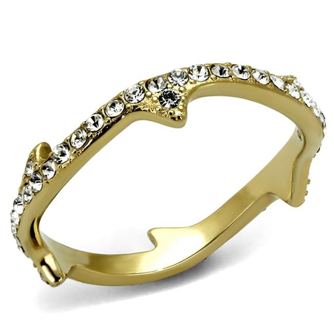 Women IP Gold Stainless Steel Ring with Top Grade Crystal in Clear - Size 6