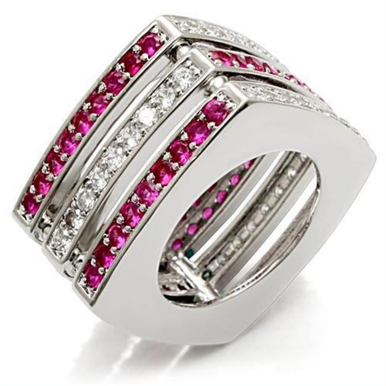 Women Rhodium Brass Ring with Synthetic in Ruby - Size 10