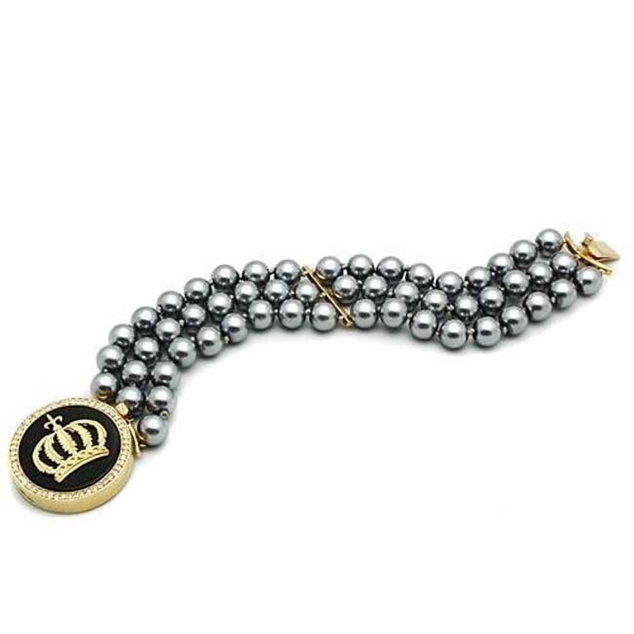 Women Gold Brass Bracelet with Semi-Precious in Jet - 8 in.