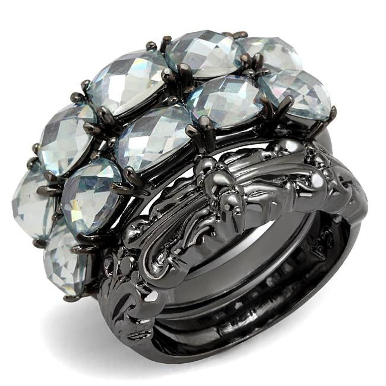 LO3928-8 Women TIN Cobalt Black Brass Ring with Top Grade Crystal in Black Diamond - Size 8