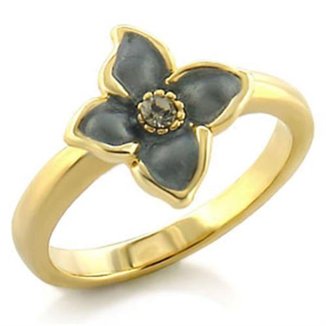 Women Gold White Metal Ring with Top Grade Crystal in Black Diamond - Size 7