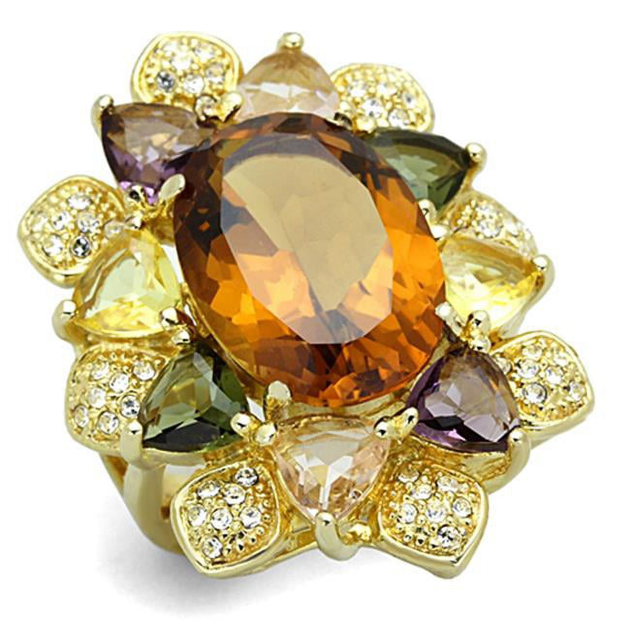 LOS771-7 Women Gold 925 Sterling Silver Ring with Synthetic in Champagne - Size 7