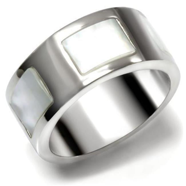TK043-7 Women High Polished Stainless Steel Ring with Precious Stone in White - Size 7
