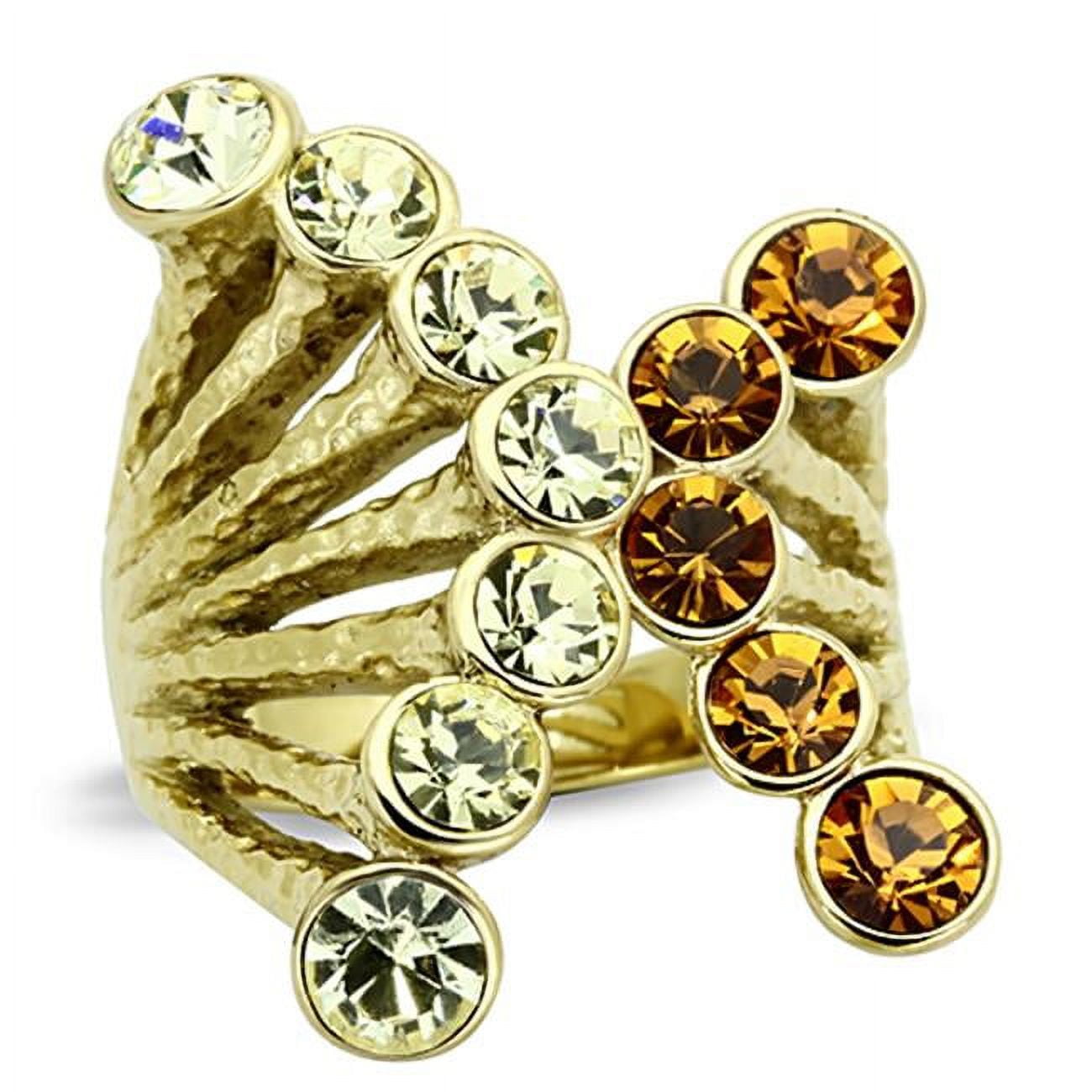 Women IP Gold Stainless Steel Ring with Top Grade Crystal in Multi Color - Size 6