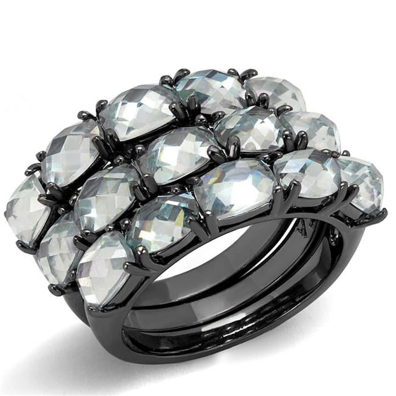 Women TIN Cobalt Black Brass Ring with Top Grade Crystal in Black Diamond - Size 7