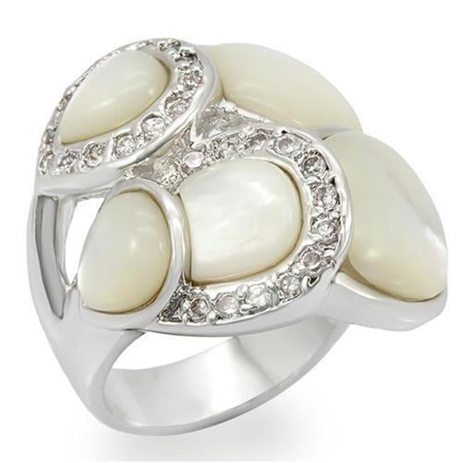 LO1044-8 Women Rhodium Brass Ring with Precious Stone in White - Size 8