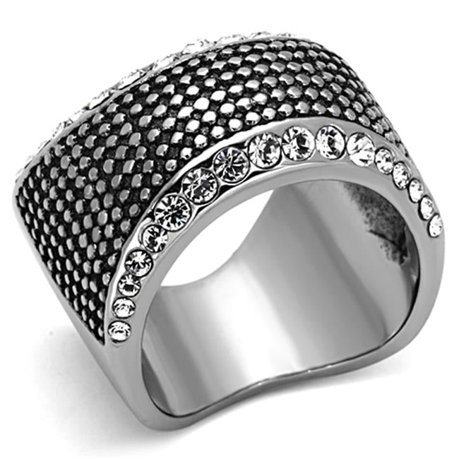 TK1198-10 Men High Polished Stainless Steel Ring with Top Grade Crystal in Clear - Size 10