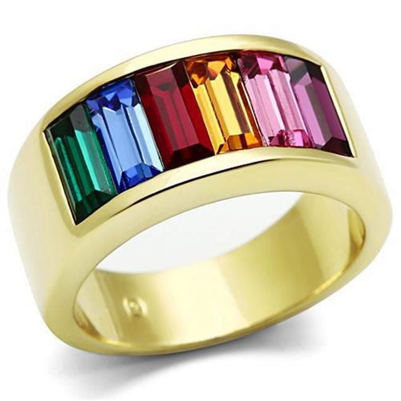 Women IP Gold Stainless Steel Ring with Top Grade Crystal in Multi Color - Size 6