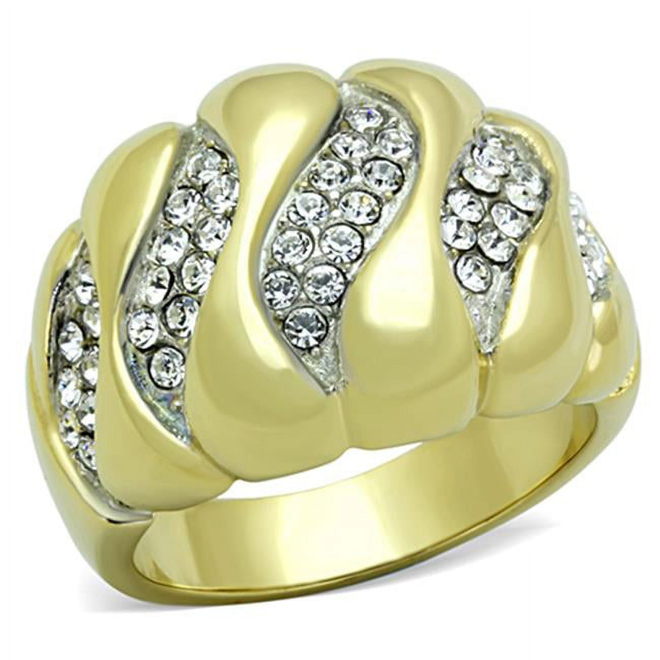 TK1559-7 Women Two-Tone IP Gold Stainless Steel Ring with Top Grade Crystal in Clear - Size 7