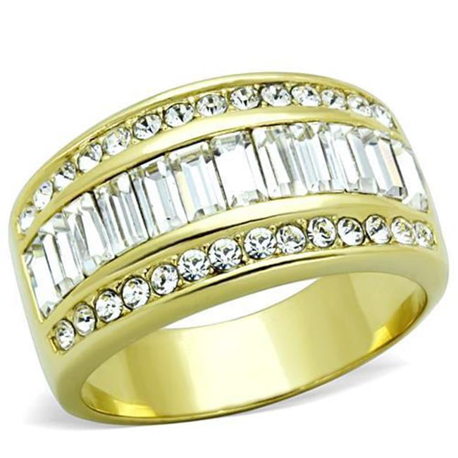 TK1561-9 Women IP Gold Stainless Steel Ring with Top Grade Crystal in Clear - Size 9