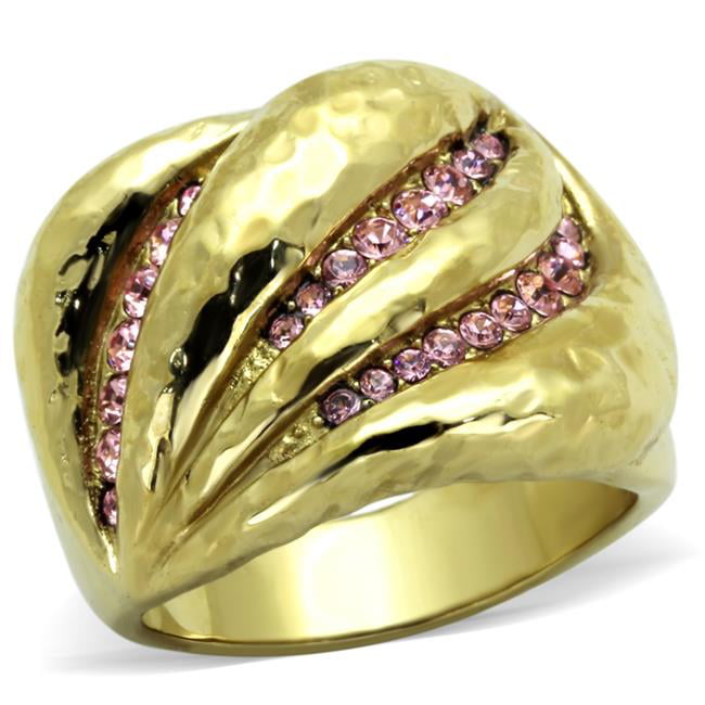 Women IP Gold Stainless Steel Ring with Top Grade Crystal in Light Rose - Size 10