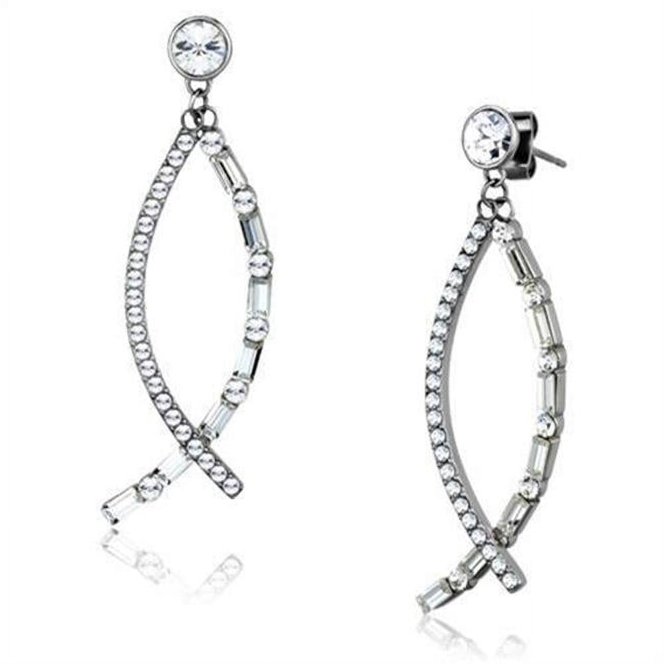 Women High Polished Stainless Steel Earrings with Top Grade Crystal in Clear