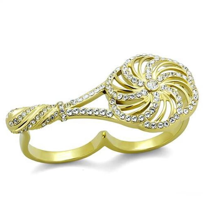 Women IP Gold Stainless Steel Ring with Top Grade Crystal in Clear - Size 7