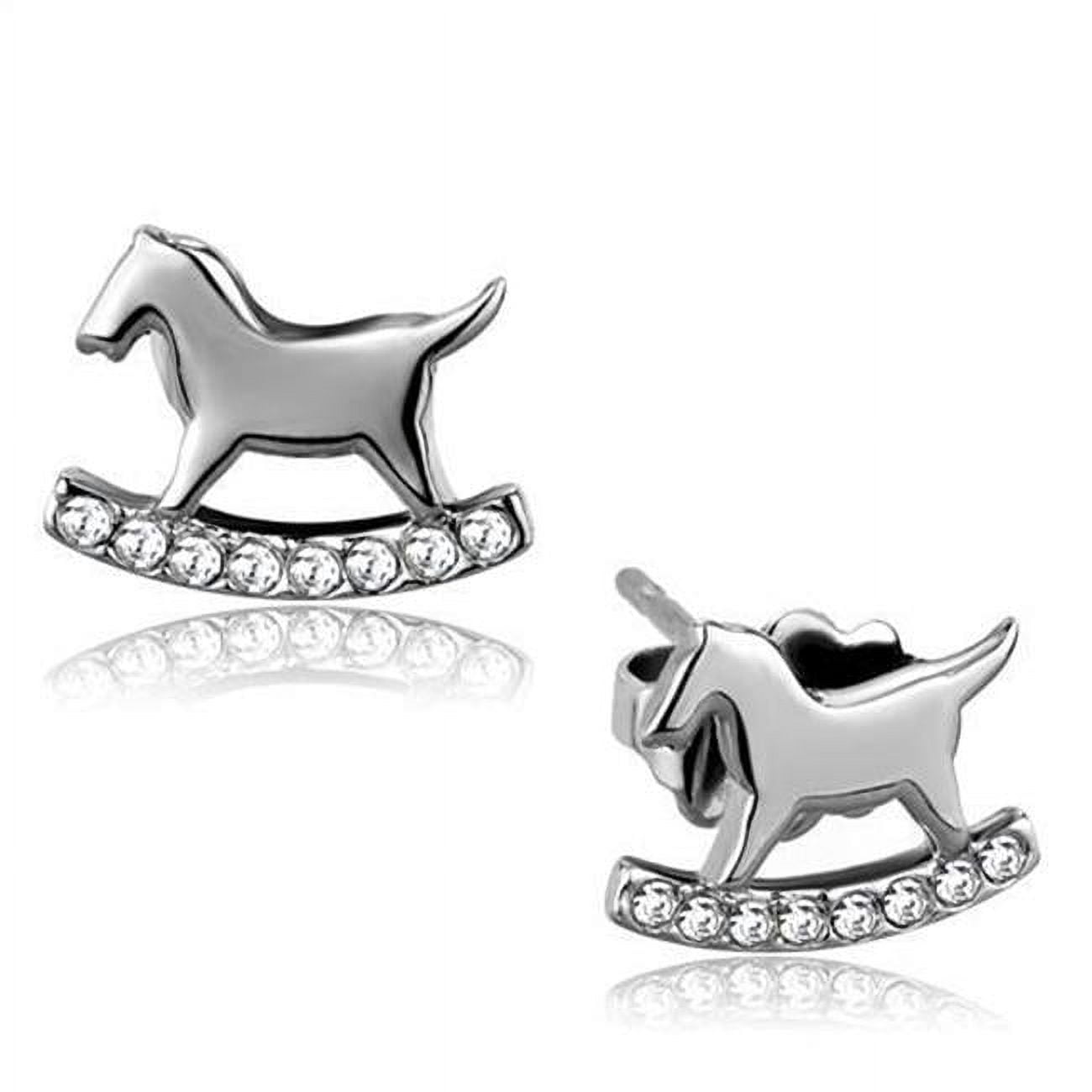 Women High Polished Stainless Steel Earrings with Top Grade Crystal in Clear