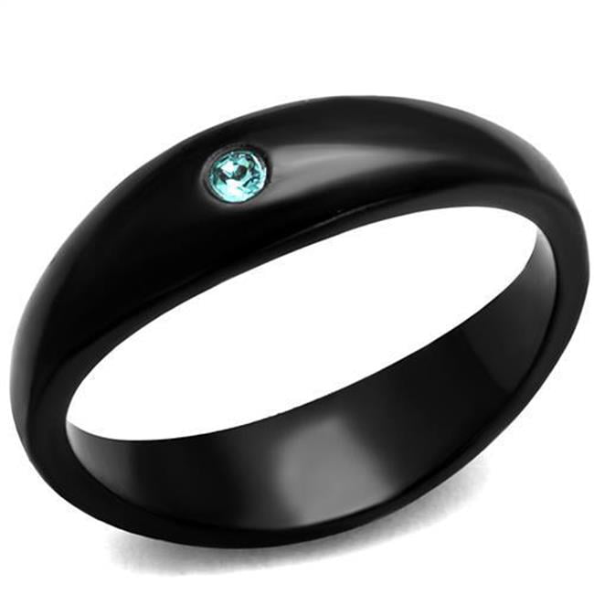 Women IP Black Stainless Steel Ring with Top Grade Crystal in Light Sapphire - Size 5