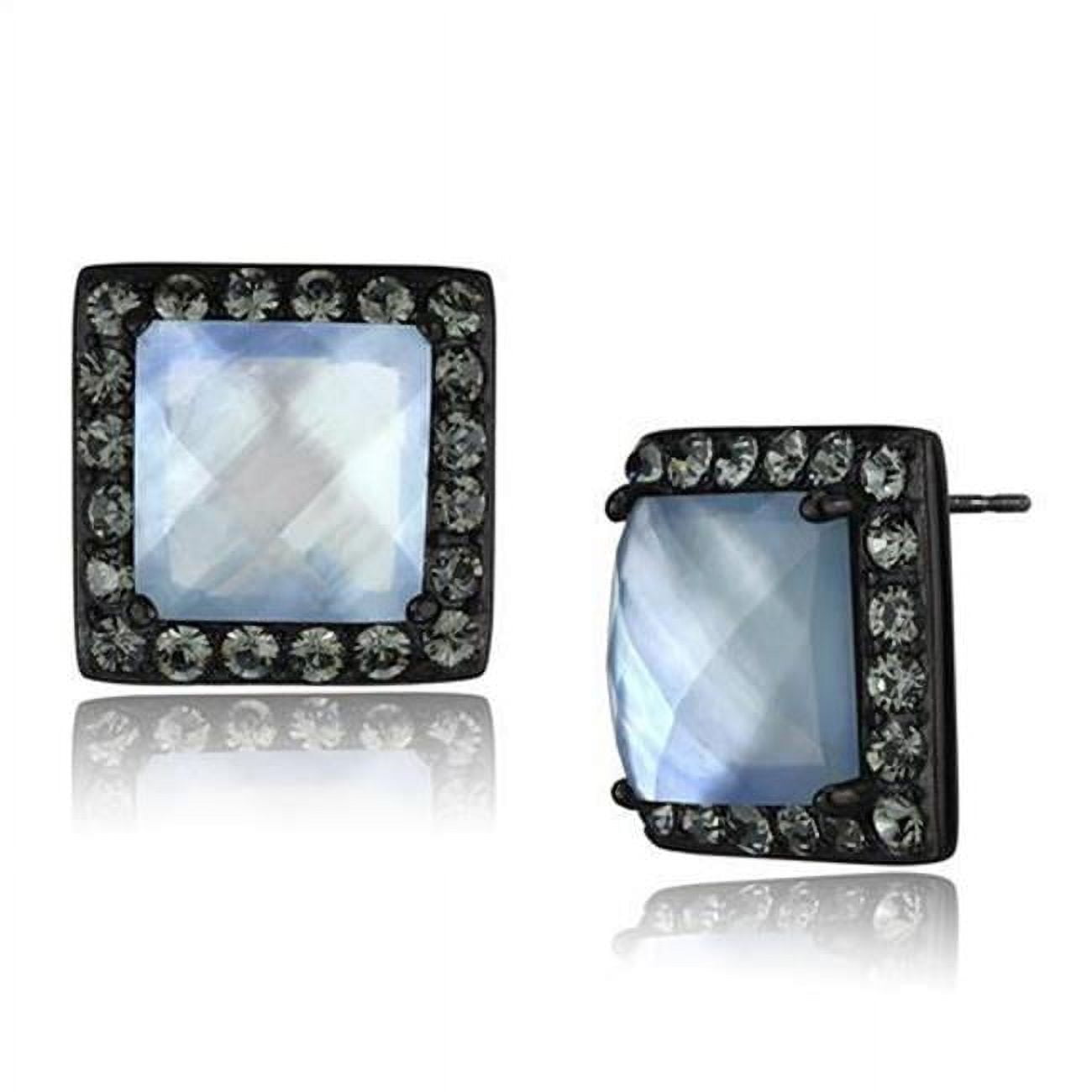 Women IP Black Stainless Steel Earrings with Precious Stone in Aquamarine AB