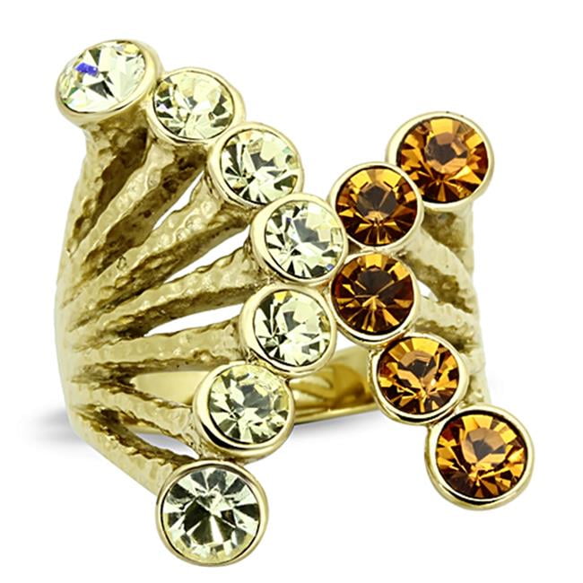 Women IP Gold Stainless Steel Ring with Top Grade Crystal in Multi Color - Size 9