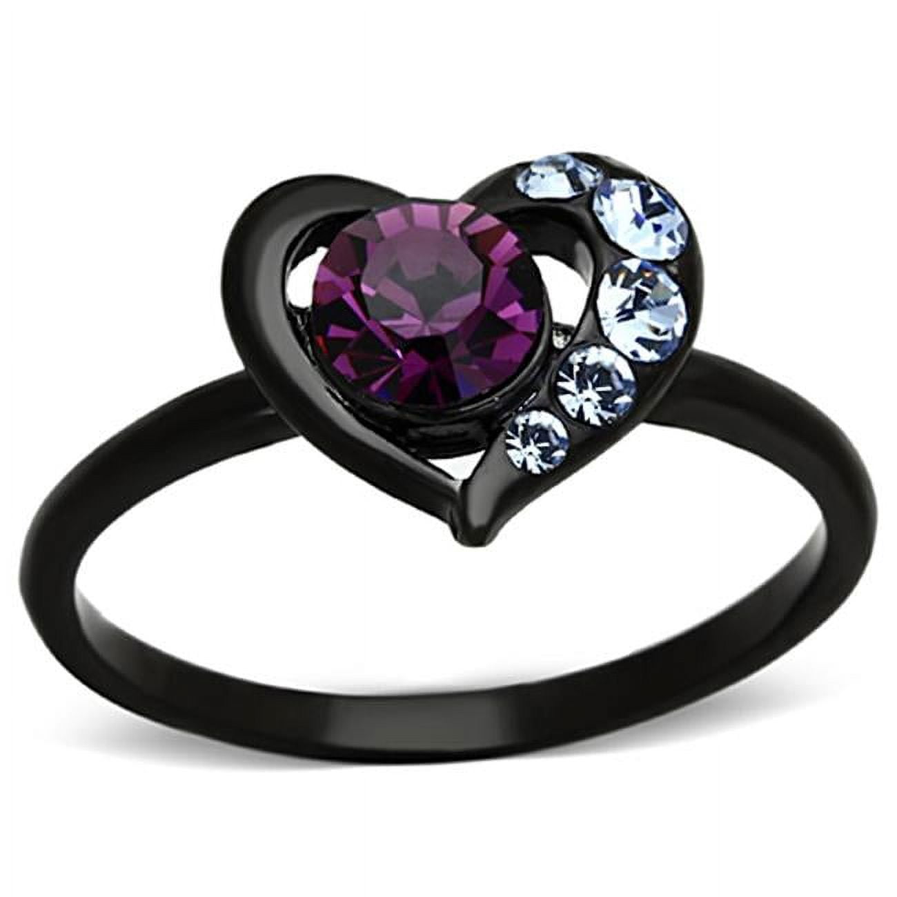 TK1300-5 Women IP Black Stainless Steel Ring with Top Grade Crystal in Amethyst - Size 5
