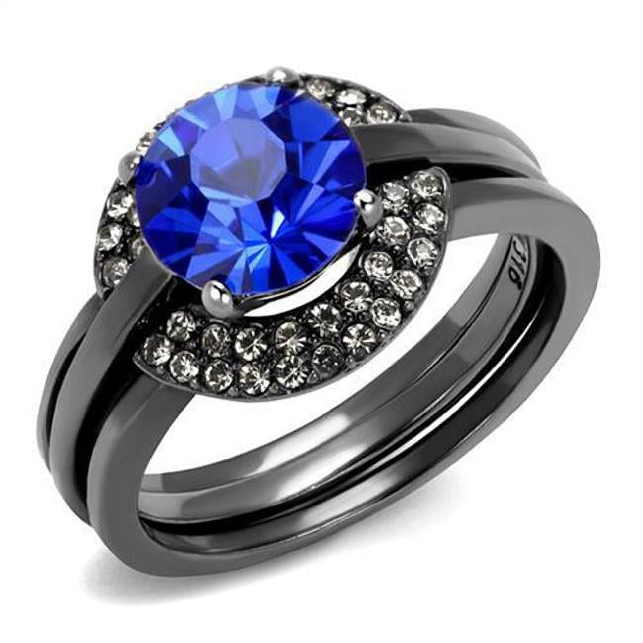 Women IP Light Black Stainless Steel Ring with Top Grade Crystal in Sapphire - Size 9