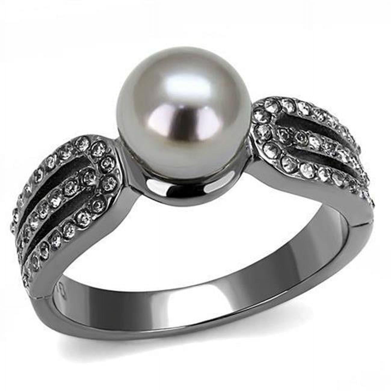 Women IP Light Black Stainless Steel Ring with Synthetic in Gray - Size 6