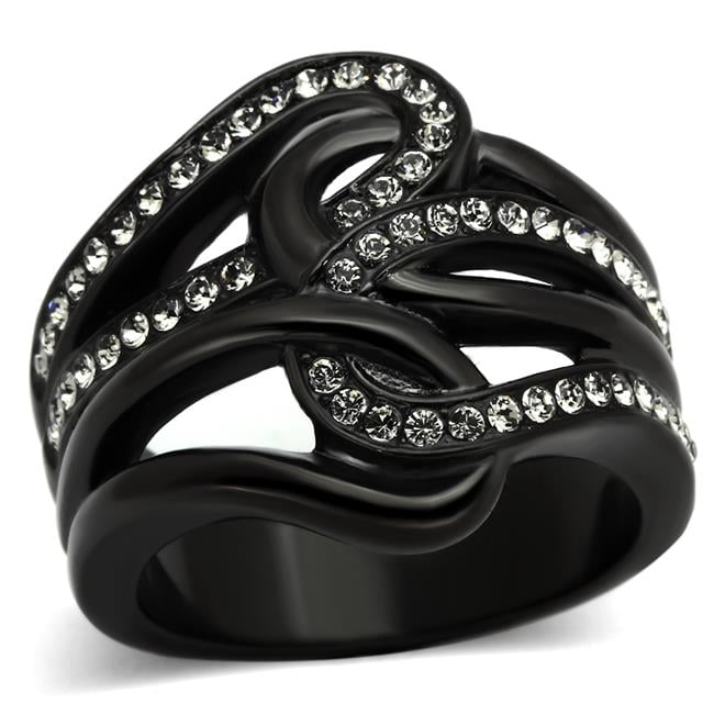 TK978-5 Women IP Black Stainless Steel Ring with Top Grade Crystal in Black Diamond - Size 5