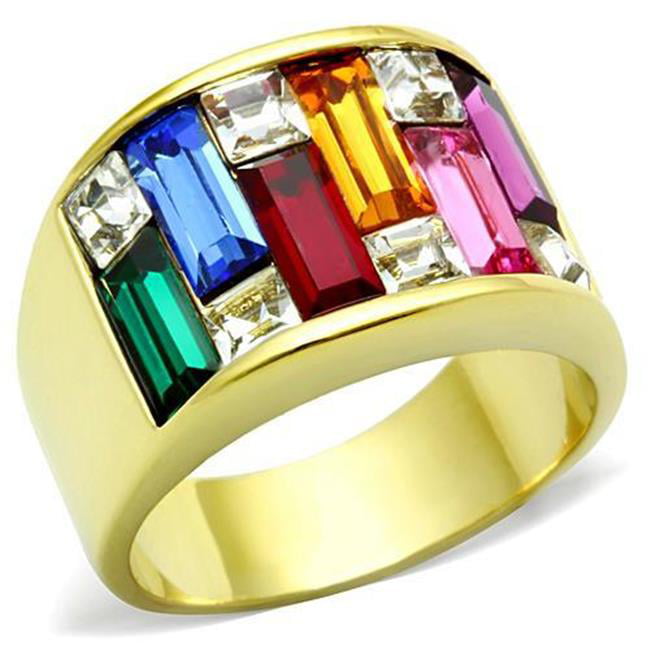 Women IP Gold Stainless Steel Ring with Top Grade Crystal in Multi Color - Size 5