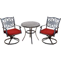 Traddn3pcsw-red 32 In. Traditions Bistro Set With A Cast-top Table, Red - 3-piece