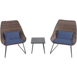Accent3pc-nvy Wicker Scoop Chat Set With Cushions - Steel & Navy, 3 Piece