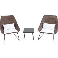 Accent3pc-wht Wicker Scoop Chat Set With Cushions - Steel & White, 3 Piece
