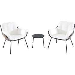 Naya3pc-wht Chat Set With Cushions - Steel & White, 3 Piece