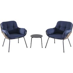 Naya3pc-nvy Chat Set With Cushions - Steel & Navy, 3 Piece