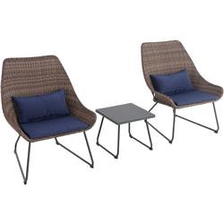 Montk3pc-nvy Montauk 3 Piece Wicker Scoop Chat Set With Navy Cushions