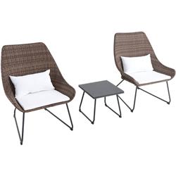 Montk3pc-wht Montauk 3 Piece Wicker Scoop Chat Set With White Cushions