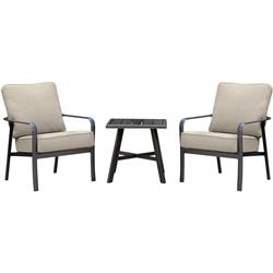 Cort3pc-ash Cortino 3 Piece Commercial-grade Patio Seating Set With 2 Cushioned Club Chairs & A Aluminum Slat-top Side Table - Cast Ash & Gunmetal