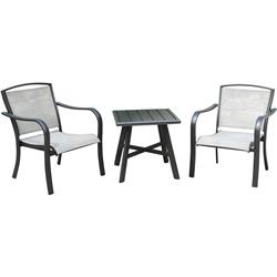 Foxhill3pc-gry Foxhill 3 Piece Commercial-grade Patio Seating Set With 2 Sling Lounge Chairs & A Square Slat-top Side Table - Grey