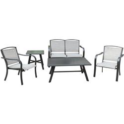 Foxhill5pc-gry Foxhill 5 Piece Commercial-grade Patio Seating Set With 2 Sling Chairs Sling Loveseat, Slat Coffee Table & Side Table - Grey