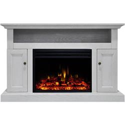 Cam5021-2whtlg3 Sorrento Electric Fireplace Heater With 47 In. White Tv Stand Enhanced Log Display, Multi Color Flames & A Remote Control