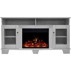 Cam6022-1whtlg3 Savona Electric Fireplace Heater With 59 In. White Tv Stand Enhanced Log Display, Multi Color Flames & Remote