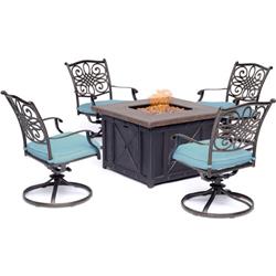 Trad5pcdsw4fp-blu Traditions 5 Piece Fire Pit Chat Set In Blue With 4 Swivel Rockers & A 40 In. Square Durastone Fire Pit Table